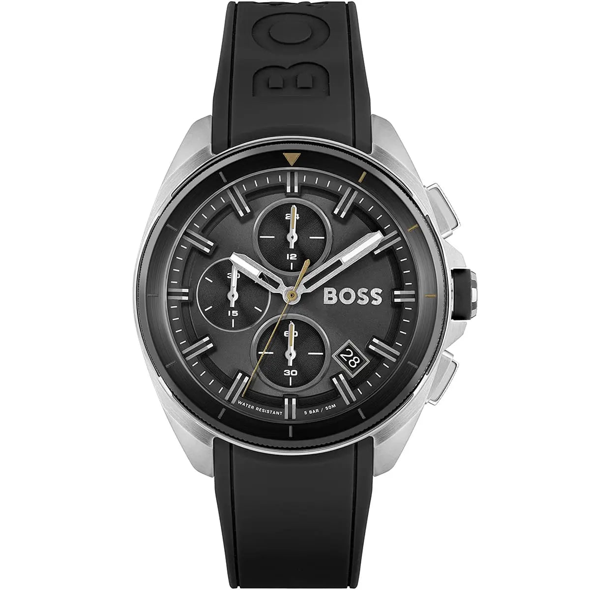 Hugo Boss Volane 1513953 44mm Men’s Chronograph Watch – Black Textured Dial & Black Silicone Strap