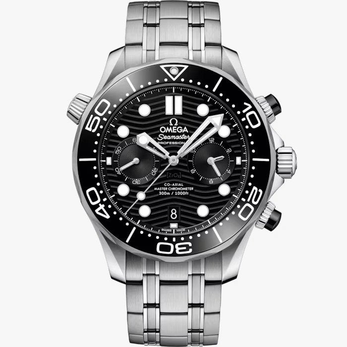 Omega Seamaster Diver 44mm Master Quality Chronograph – Black Dial & Stainless Steel Bracelet