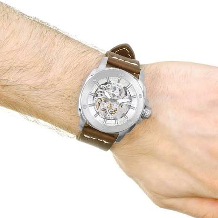 Fossil Modern Machine ME3083 50mm Men’s Automatic Watch – White Dial & Brown Genuine Leather Strap
