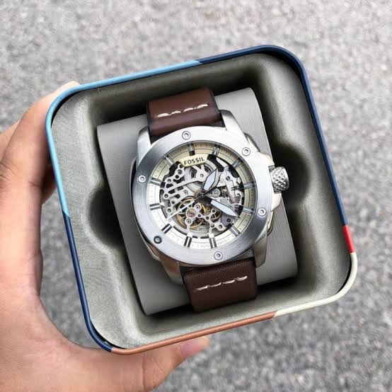 Fossil Modern Machine ME3083 50mm Men’s Automatic Watch – White Dial & Brown Genuine Leather Strap