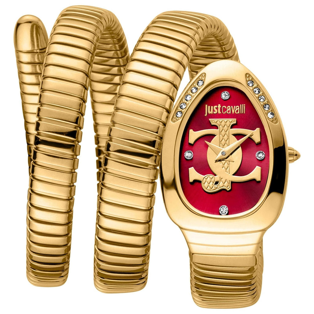 Just Cavalli Signature Snake JC1L228M0045 22mm Women's Quartz Watch – Red with Gold Stainless Steel Bracelet