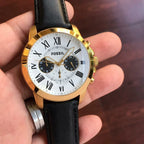 Fossil Grant FS5272 44mm Men’s Chronograph Watch – Cream Dial & Black Genuine Leather Strap