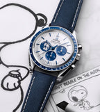 Omega Speedmaster “Silver Snoopy Award” 50th Anniversary Master Quality Watch – White Dial & Navy Leather Strap