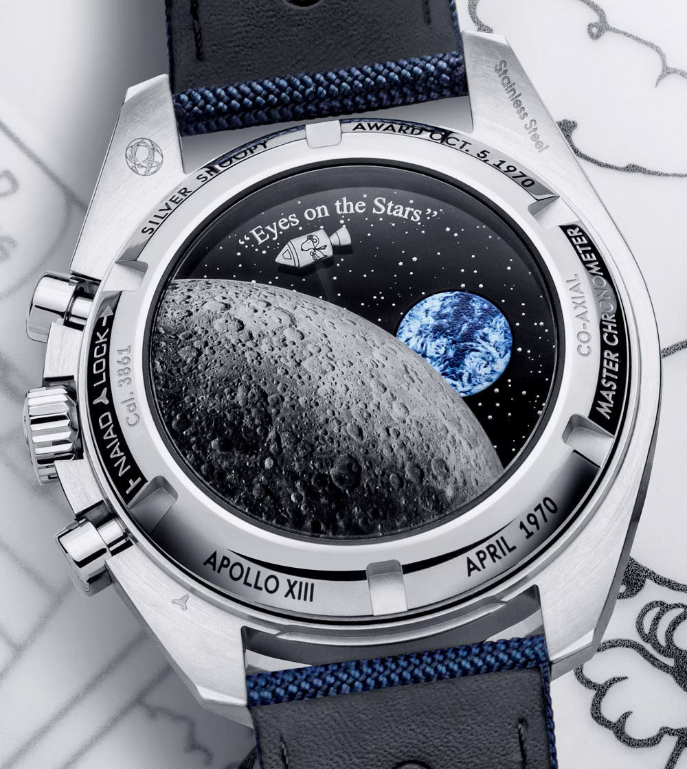 Omega Speedmaster “Silver Snoopy Award” 50th Anniversary Master Quality Watch – White Dial & Navy Leather Strap