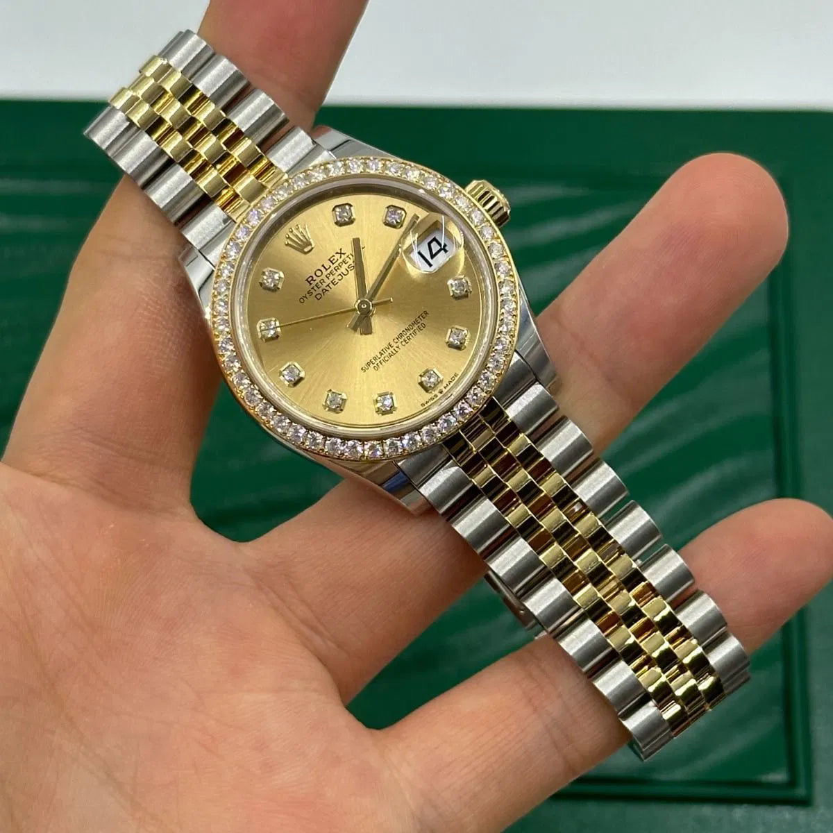 Rolex Datejust 31mm Women’s Master Quality Watch – Champagne Dial, Yellow Two-Tone Jubilee Bracelet & Yellow Gold-Tone Diamond-Set Bezel