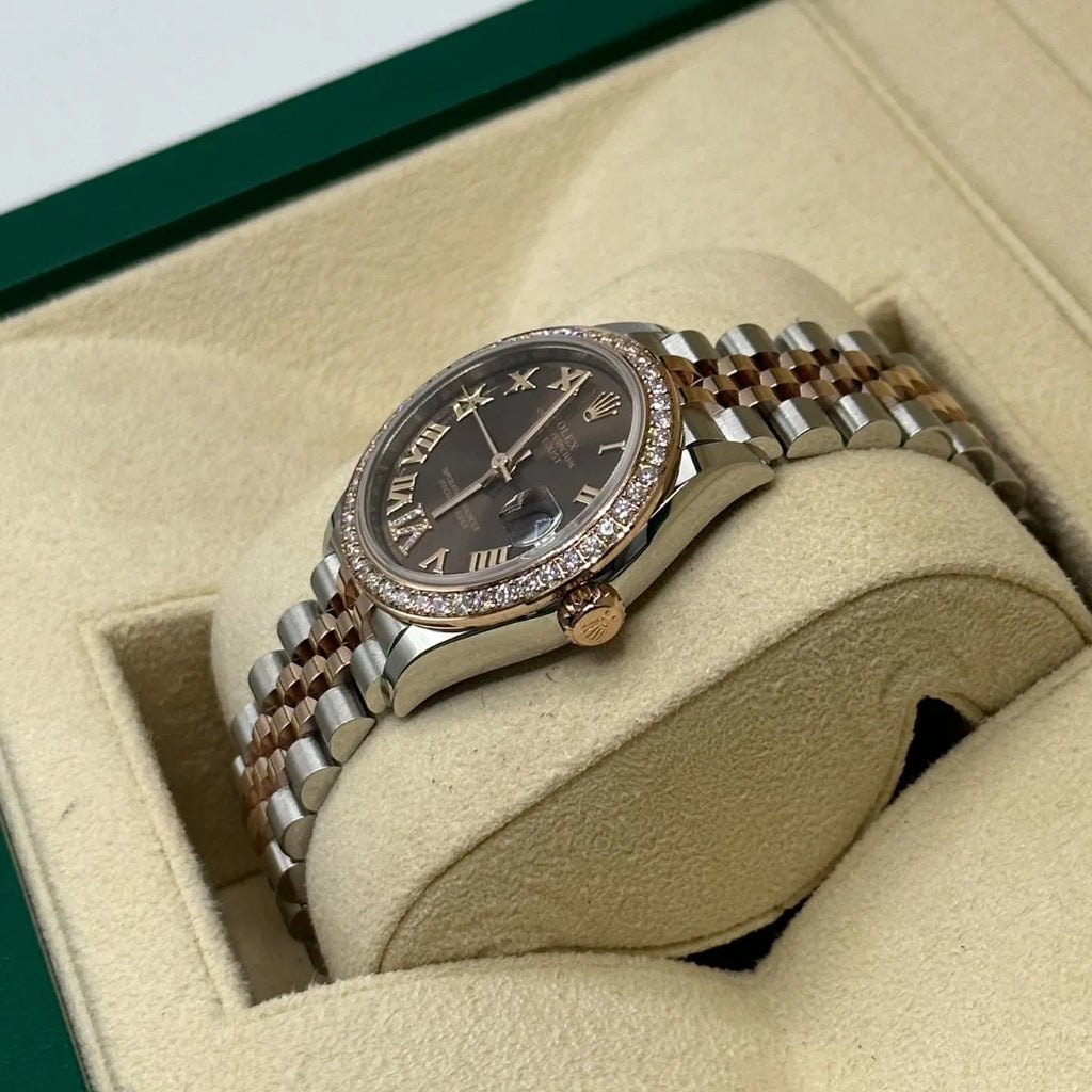 Rolex Datejust 31mm Women’s Master Quality Watch – Chocolate Roman Numeral Dial, Rose Two-Tone Jubilee Bracelet & Rose Gold-Tone Fluted Bezel