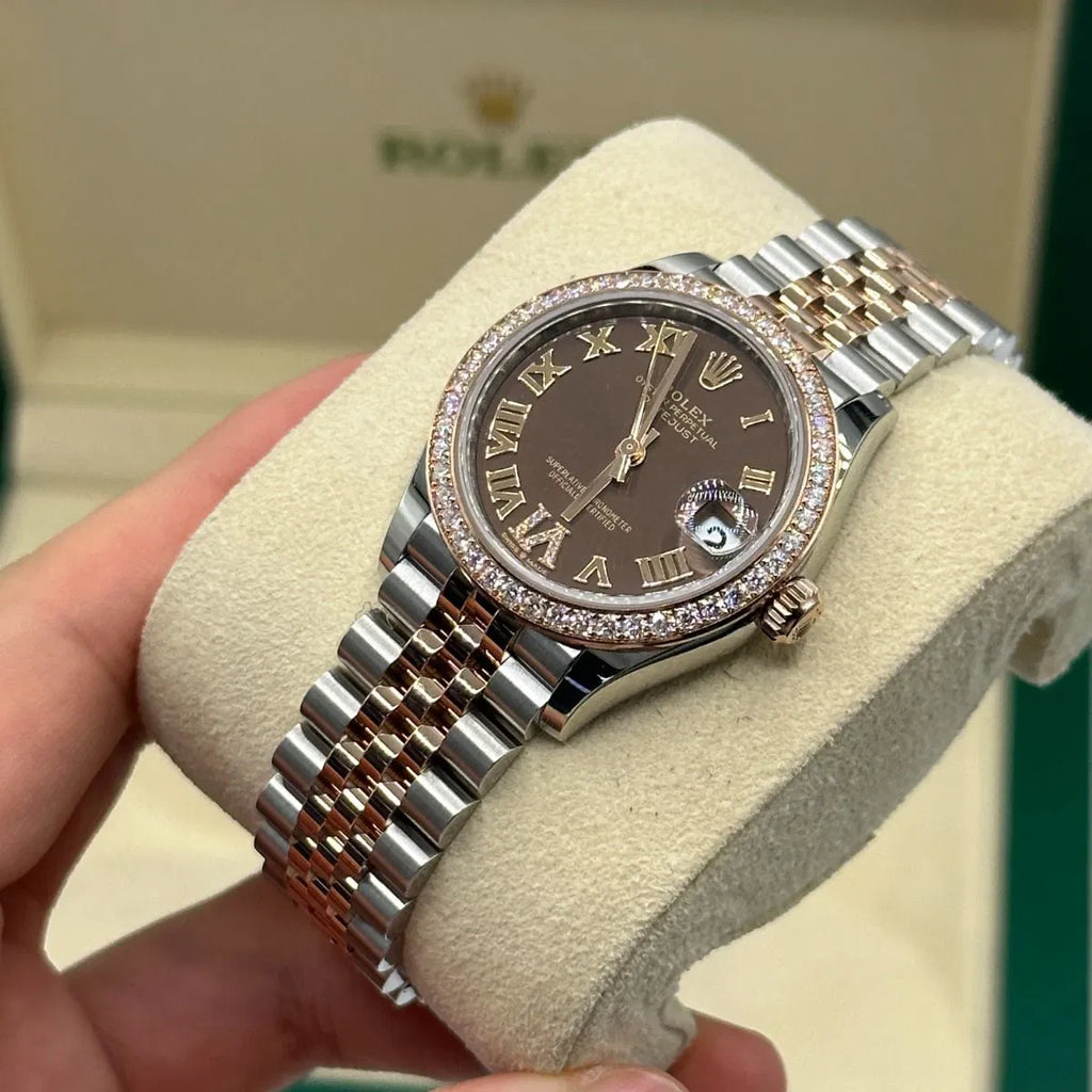 Rolex Datejust 31mm Women’s Master Quality Watch – Chocolate Roman Numeral Dial, Rose Two-Tone Jubilee Bracelet & Rose Gold-Tone Fluted Bezel