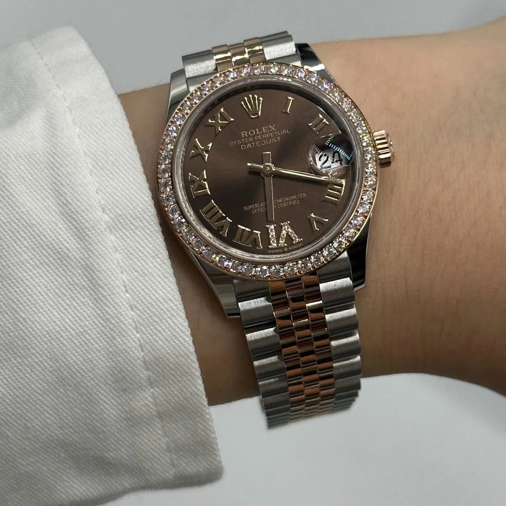 Rolex Datejust 31mm Women’s Master Quality Watch – Chocolate Roman Numeral Dial, Rose Two-Tone Jubilee Bracelet & Rose Gold-Tone Fluted Bezel