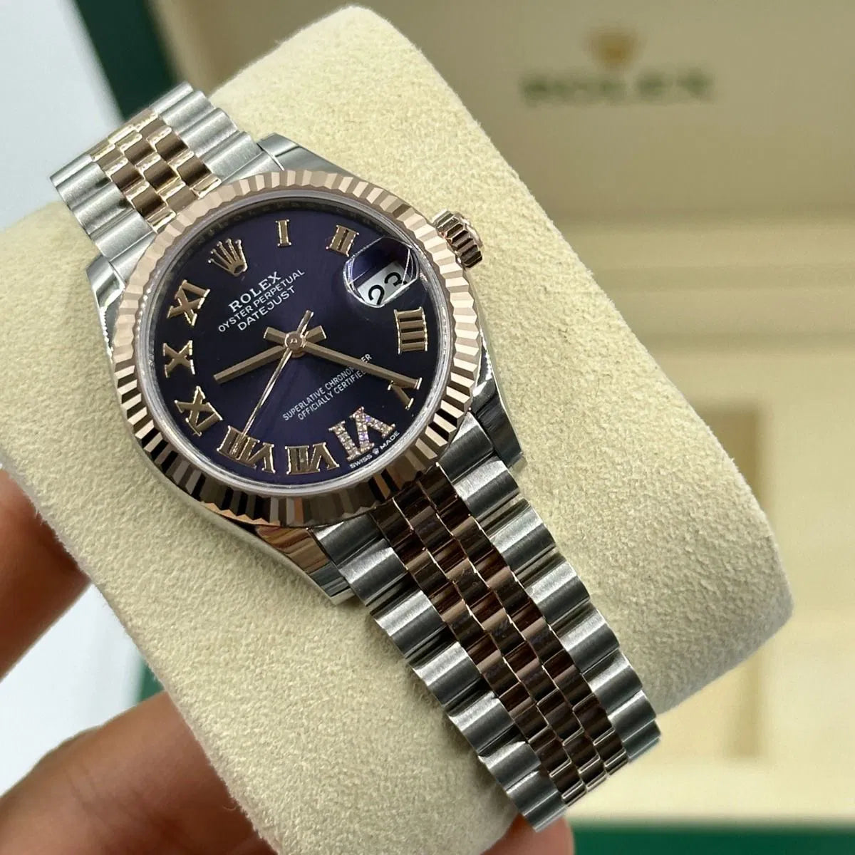 Rolex Datejust 31mm Women’s Master Quality Watch – Purple Roman Numeral Dial, Rose Two-Tone Jubilee Bracelet & Rose Gold-Tone Fluted Bezel