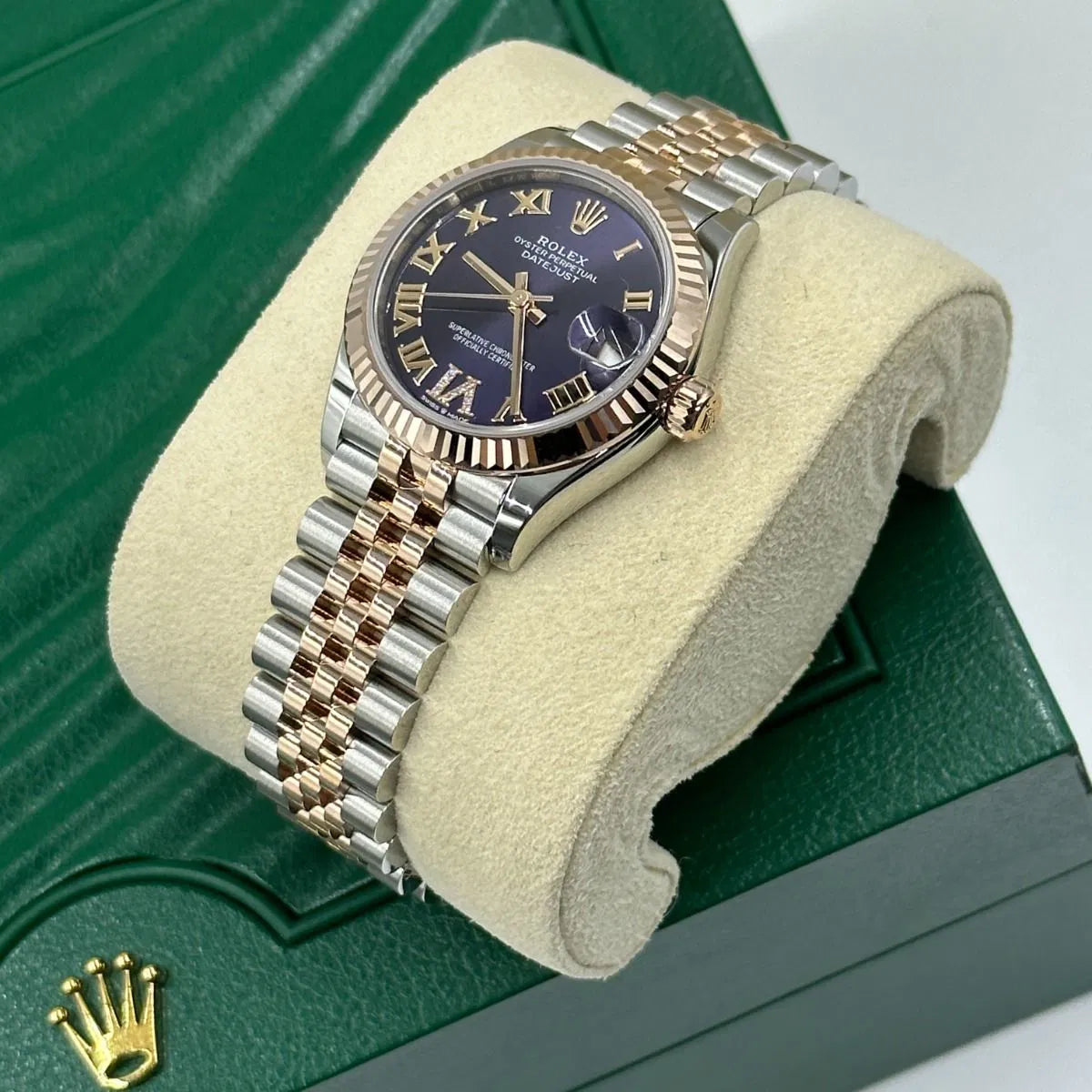 Rolex Datejust 31mm Women’s Master Quality Watch – Purple Roman Numeral Dial, Rose Two-Tone Jubilee Bracelet & Rose Gold-Tone Fluted Bezel