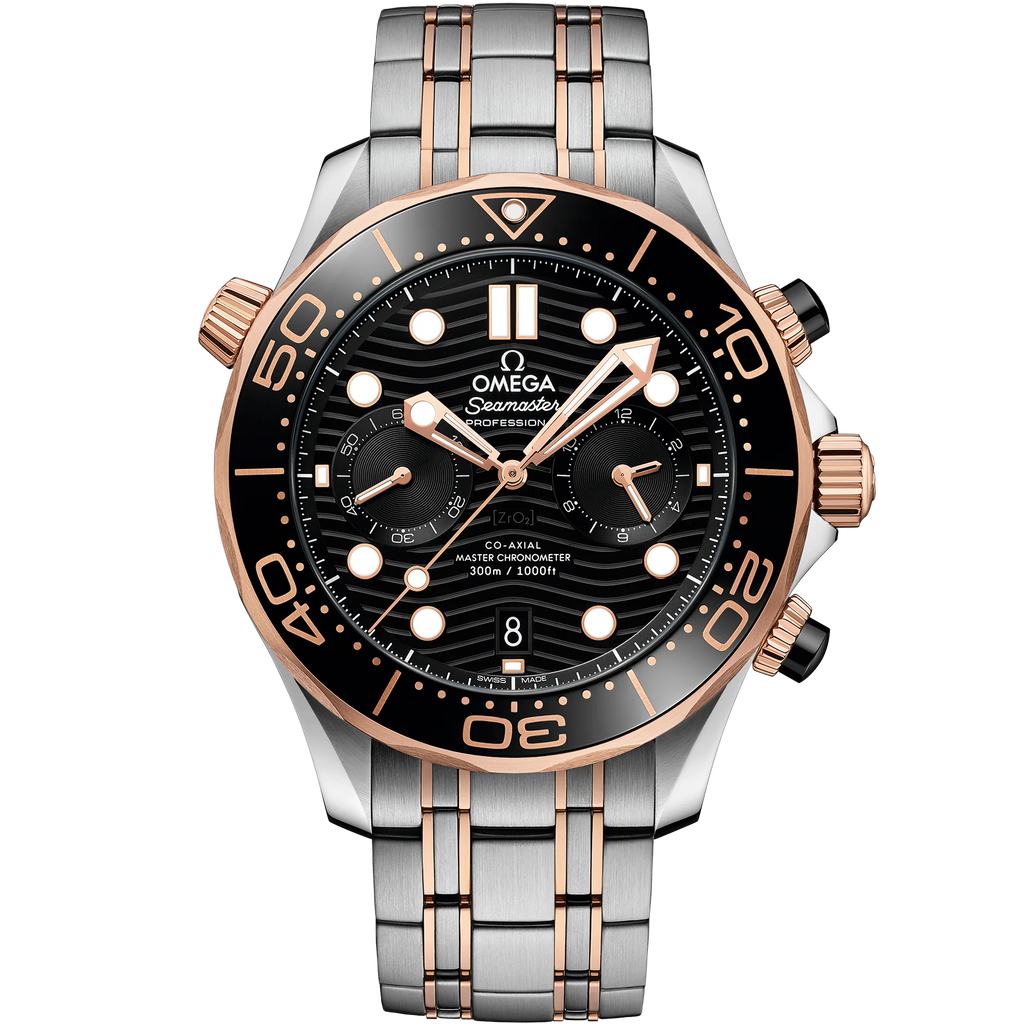 Omega Seamaster Diver 300M 44mm Master Quality Chronograph – Blue Dial & Rose Two-Tone Stainless Steel Bracelet