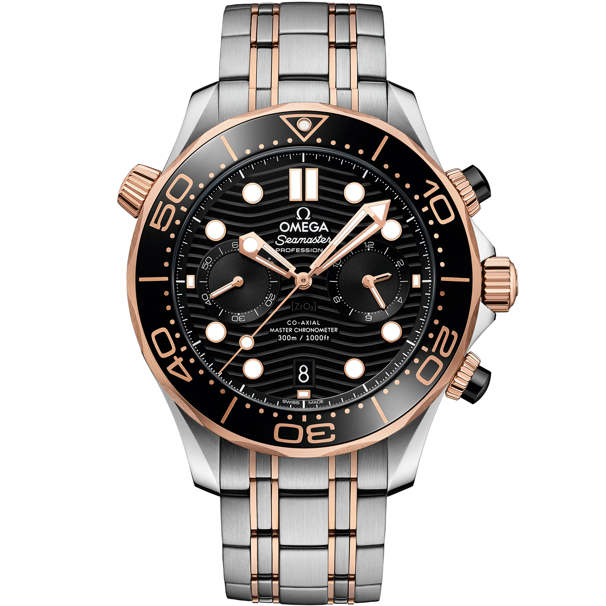 Omega Seamaster Diver 300M 44mm Master Quality Chronograph – Blue Dial & Rose Two-Tone Stainless Steel Bracelet