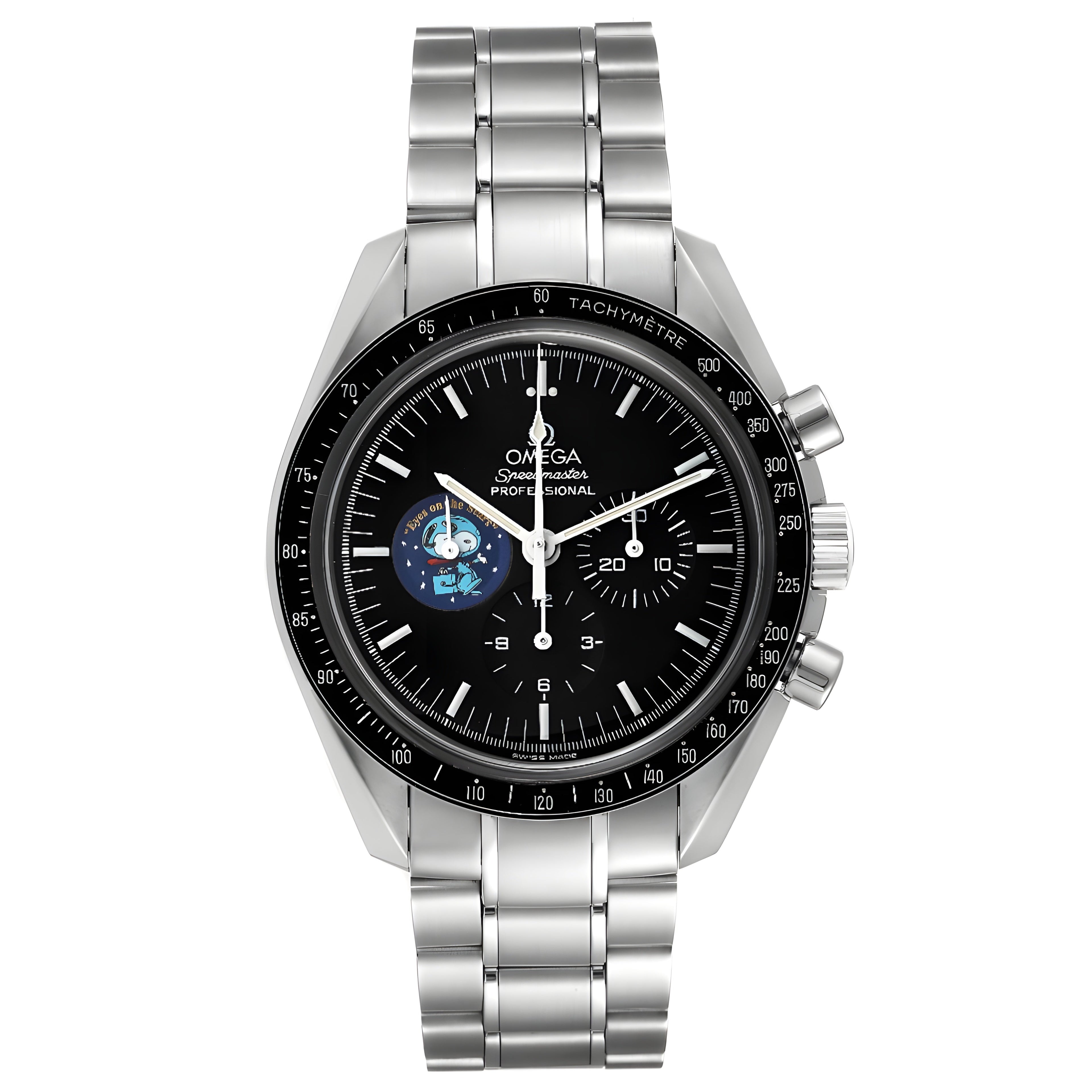 Omega Speedmaster Professional Snoopy Moonwatch 42mm Master Quality Watch – Black Dial & Stainless Steel Bracelet