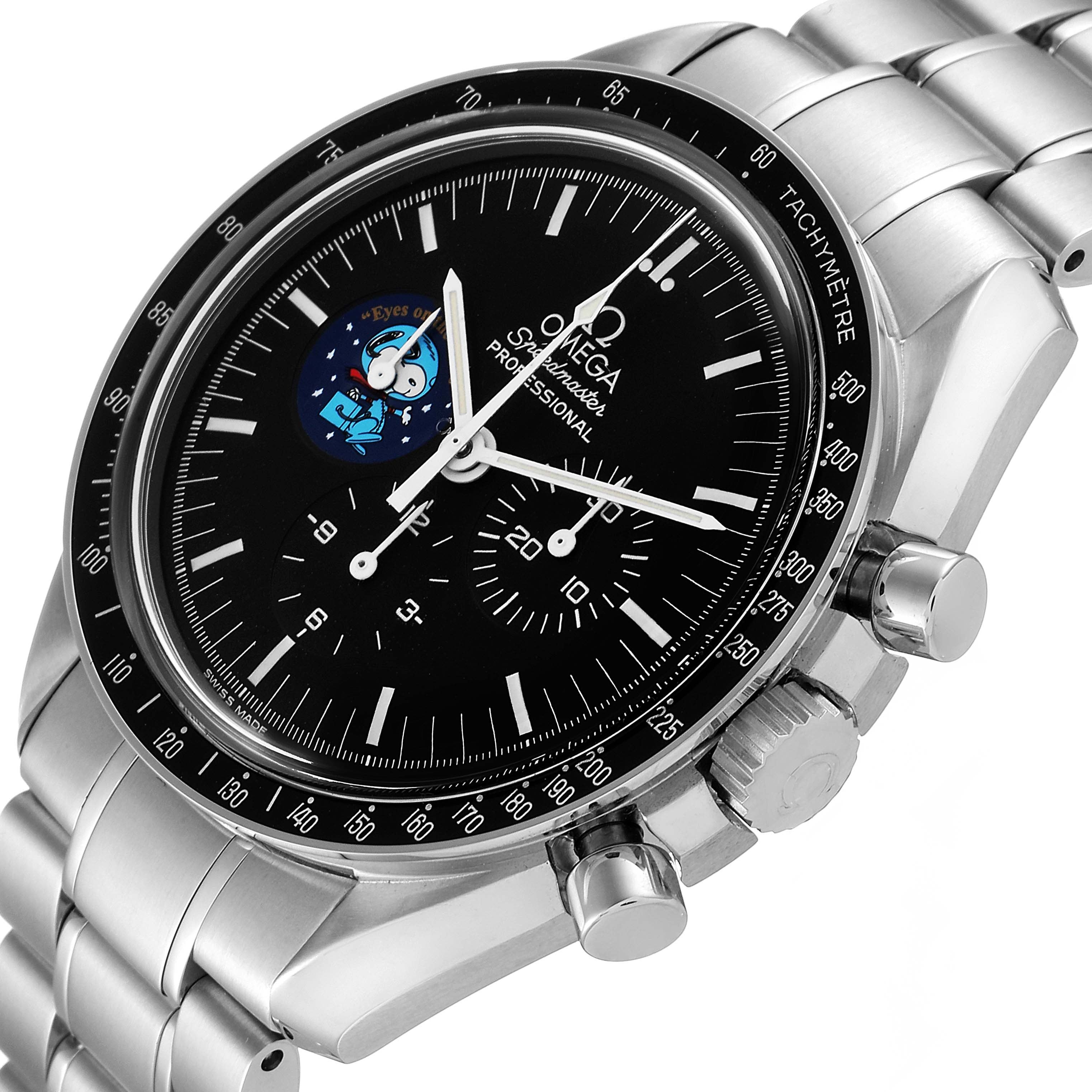 Omega Speedmaster Professional Snoopy Moonwatch 42mm Master Quality Watch – Black Dial & Stainless Steel Bracelet
