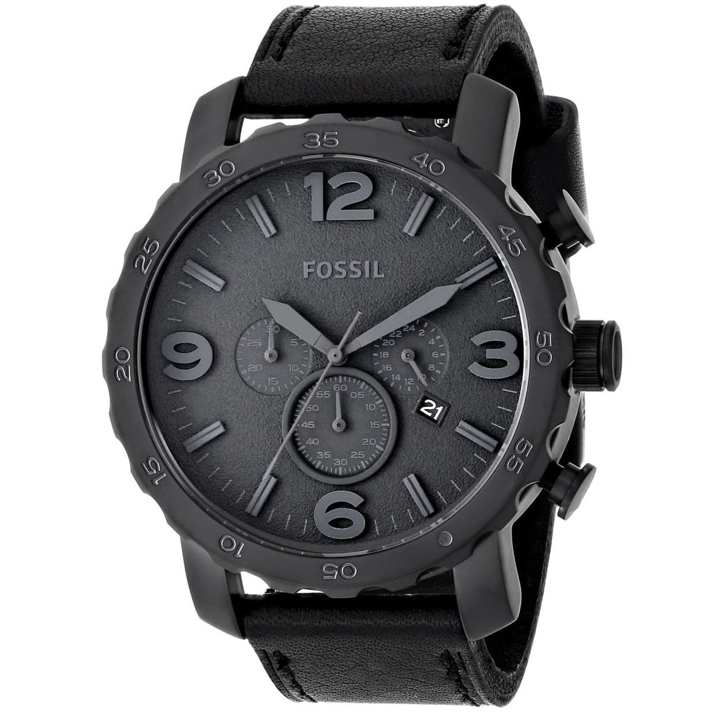 Fossil Nate JR1354 50mm Men’s Chronograph Watch – Black Dial & Black Genuine Leather Strap