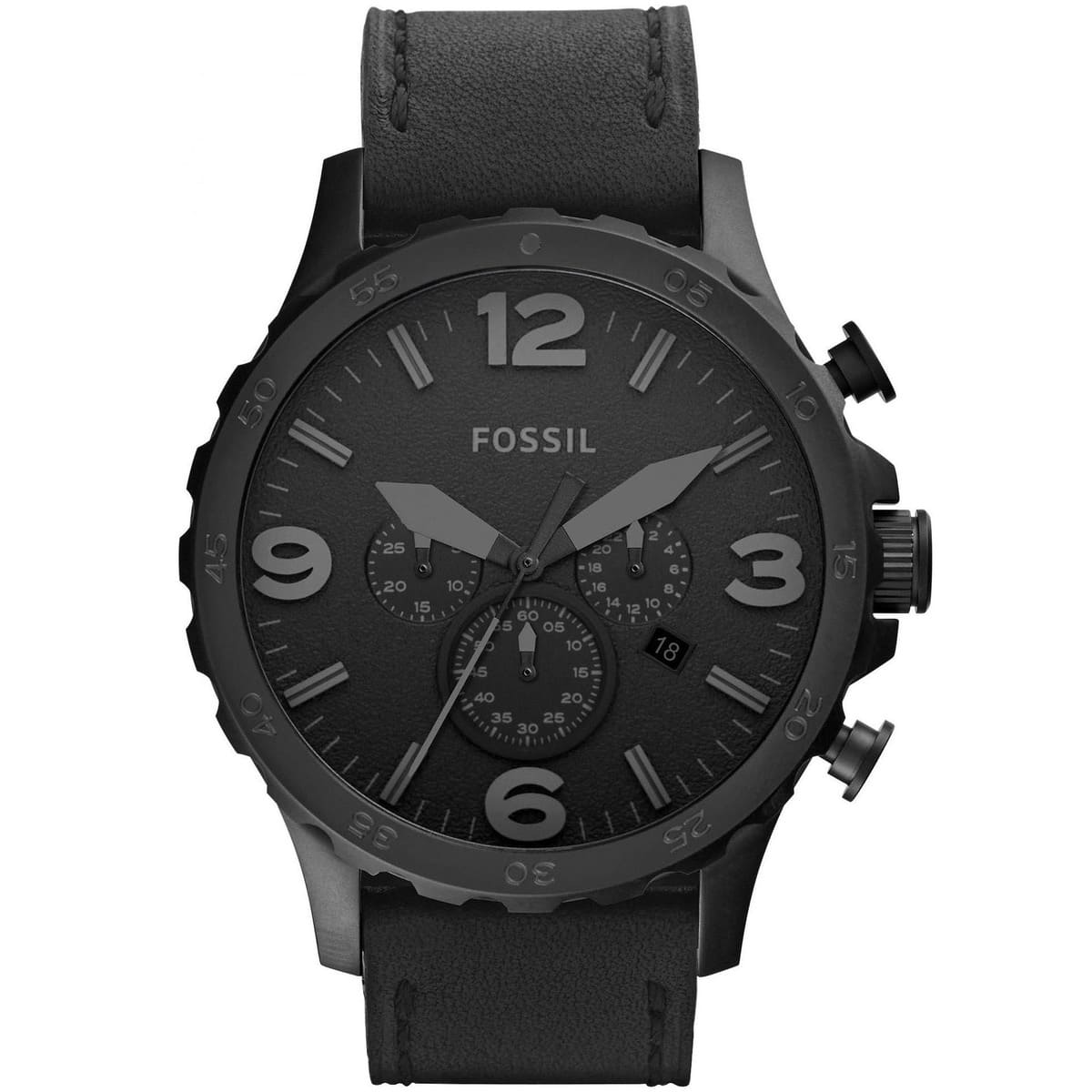 Fossil Nate JR1354 50mm Men’s Chronograph Watch – Black Dial & Black Genuine Leather Strap