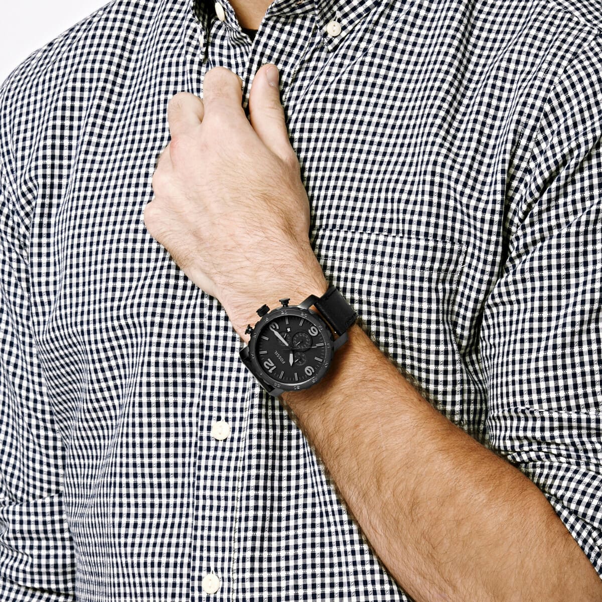 Fossil Nate JR1354 50mm Men’s Chronograph Watch – Black Dial & Black Genuine Leather Strap