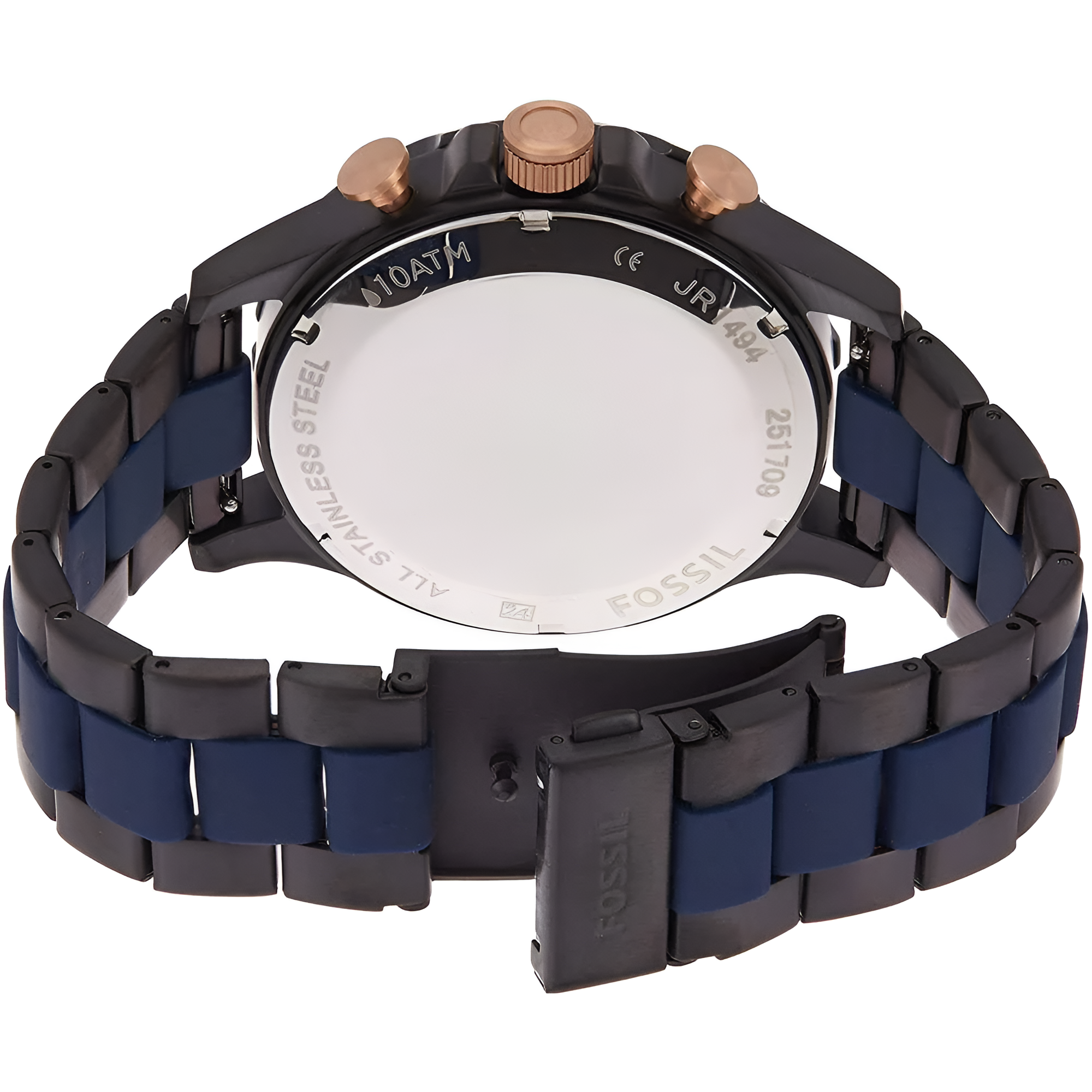 Fossil Nate JR1494 50mm Men’s Chronograph Watch – Blue Dial & Black and Blue-tone Stainless Steel Bracelet