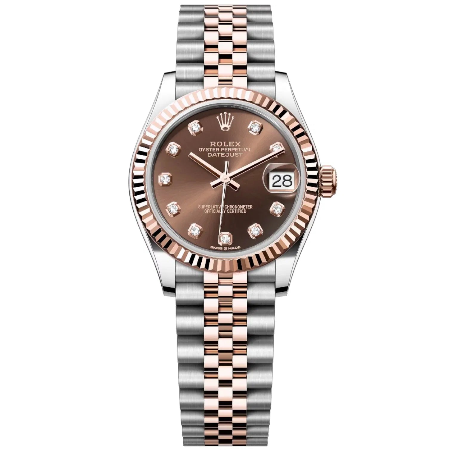 Rolex Datejust 31mm Women’s Master Quality Watch – Brown Diamond Dial, Rose Two-Tone Jubilee Bracelet & Rose Gold-Tone Fluted Bezel