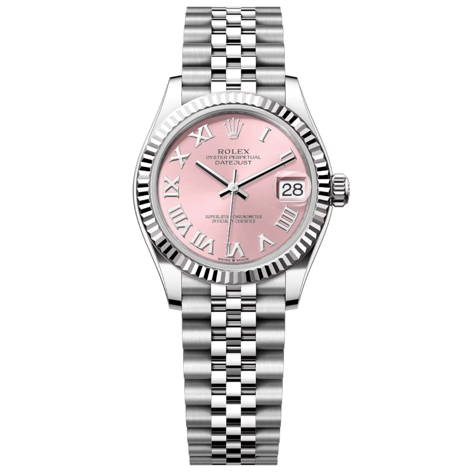 Rolex Datejust 31mm Women’s Master Quality Watch – Pink Roman Numeral Dial, Stainless Steel Jubilee Bracelet & Stainless Steel Fluted Bezel