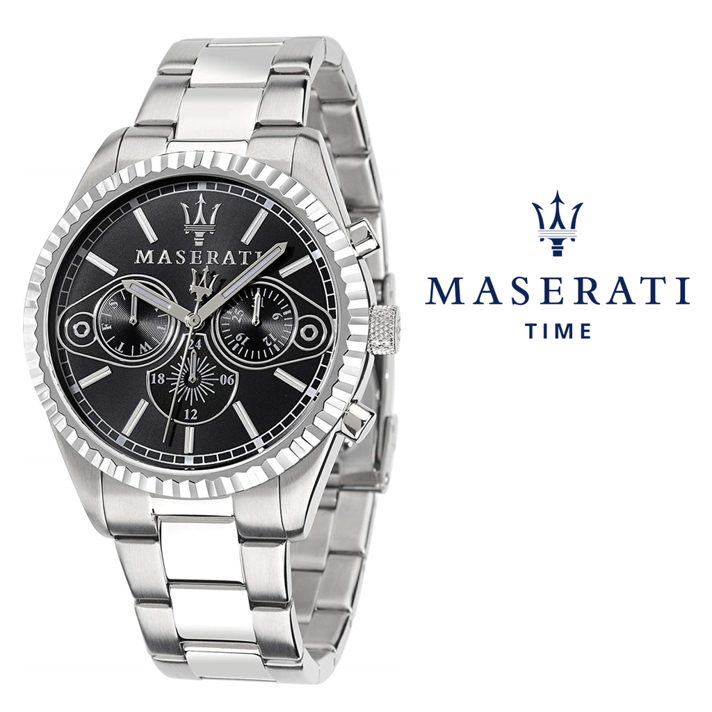 Maserati Competizione R8853100014 43mm Men’s Quartz Watch – Black Sunray Dial & Silver-Tone Stainless Steel Link Bracelet