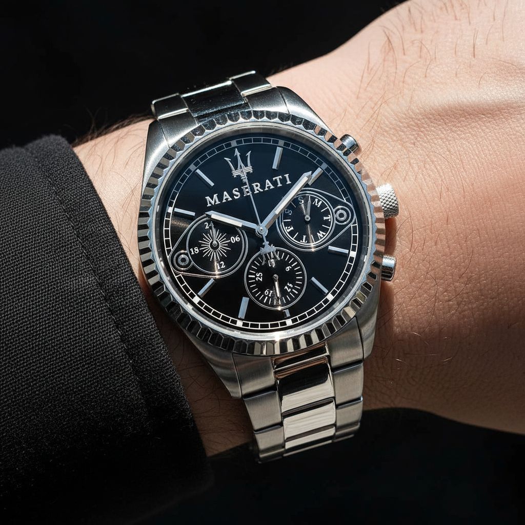 Maserati Competizione R8853100014 43mm Men’s Quartz Watch – Black Sunray Dial & Silver-Tone Stainless Steel Link Bracelet