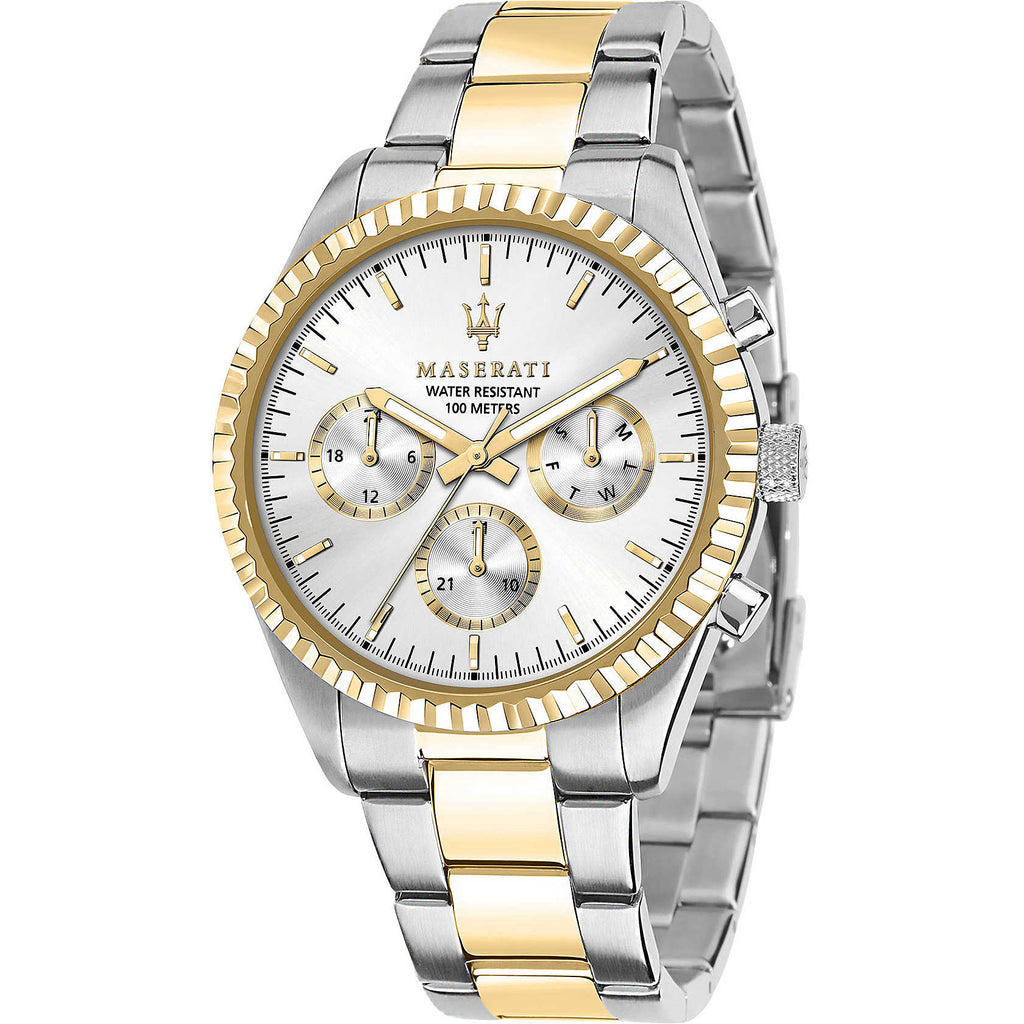 Maserati Competizione R8853100021 43mm Men’s Quartz Watch – Bright Silver Sunray Dial & Two-Tone (silver & Gold) Stainless Steel Bracelet