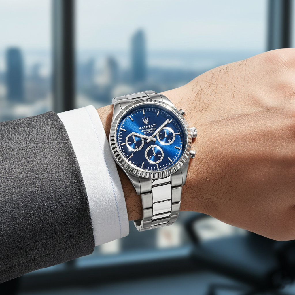 Maserati Competizione R8853100022 43mm Men’s Quartz Watch – Blue Sunray Dial & Silver Stainless Steel Bracelet