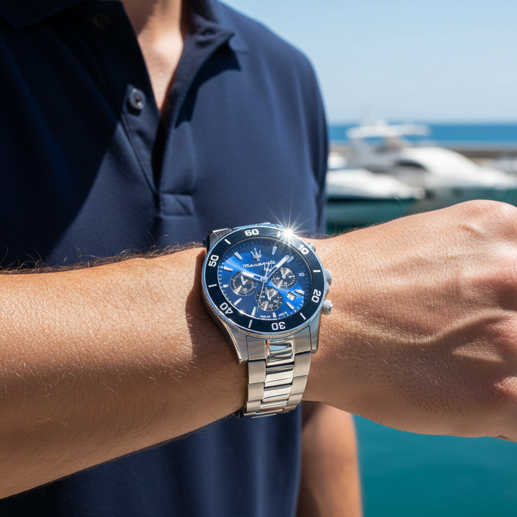 Maserati Competizione R8873600009 43mm Men’s Chronograph Watch – Blue Sunray Dial & Silver Stainless Steel Bracelet