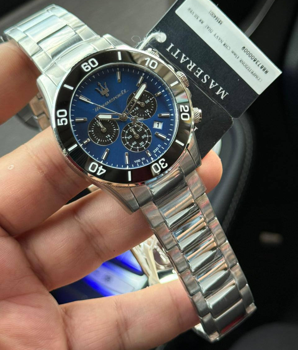 Maserati Competizione R8873600009 43mm Men’s Chronograph Watch – Blue Sunray Dial & Silver Stainless Steel Bracelet