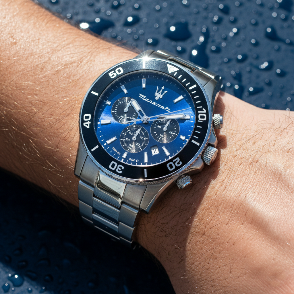 Maserati Competizione R8873600009 43mm Men’s Chronograph Watch – Blue Sunray Dial & Silver Stainless Steel Bracelet