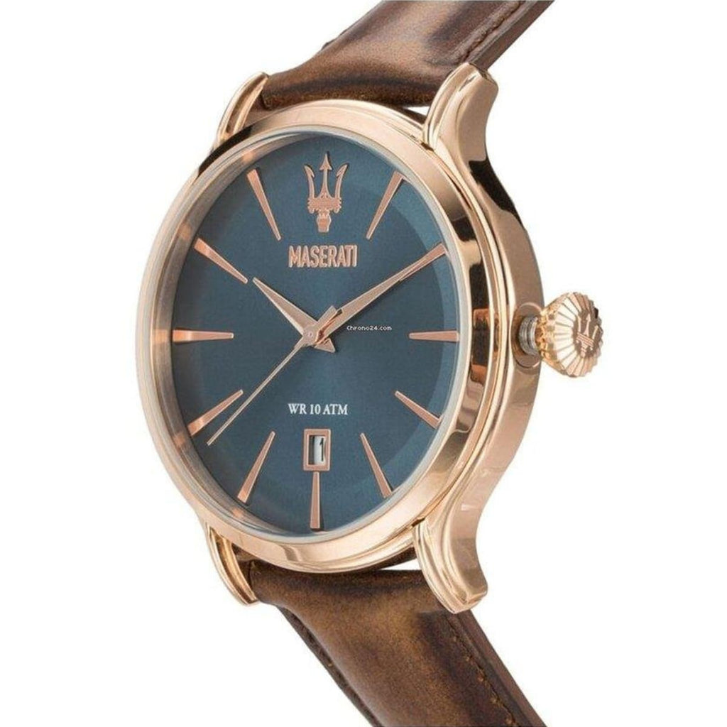 Maserati Epoca R8851118001 42mm Men’s Quartz Watch – Blue Sunray Dial & Brown Genuine Leather Strap