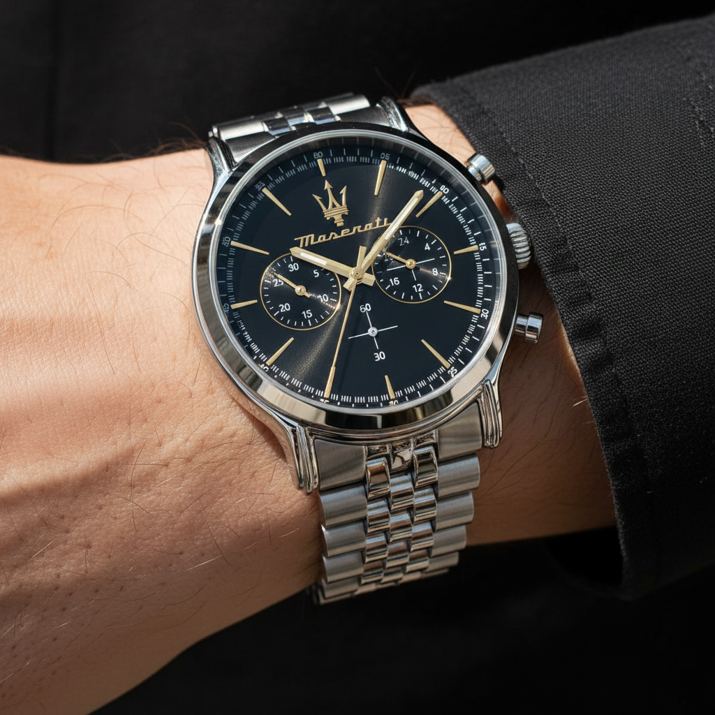 Maserati Epoca R8873618017 42mm Men’s Chronograph Watch – Black Dial & Silver Jubilee Stainless Steel Bracelet