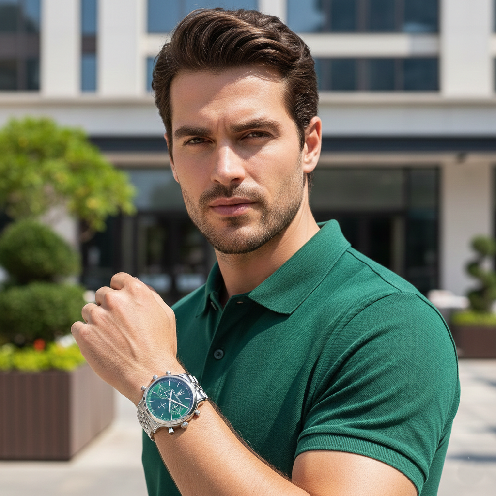 Maserati Epoca R8873618033 42mm Men’s Chronograph Watch – Green Sunray Dial & Distinguished Silver Jubilee Link Bracelet