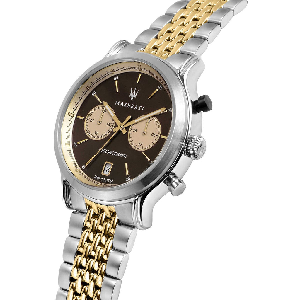 Maserati Legend R8873638003 42mm Men’s Chronograph Watch – Exquisite Bronze/brown Sunray Dial & Two-Tone (silver & Gold) Stainless Steel Bracelet