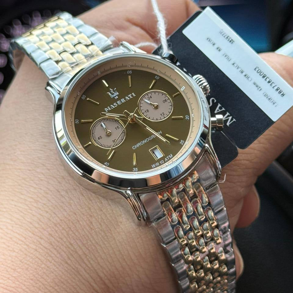 Maserati Legend R8873638003 42mm Men’s Chronograph Watch – Exquisite Bronze/brown Sunray Dial & Two-Tone (silver & Gold) Stainless Steel Bracelet