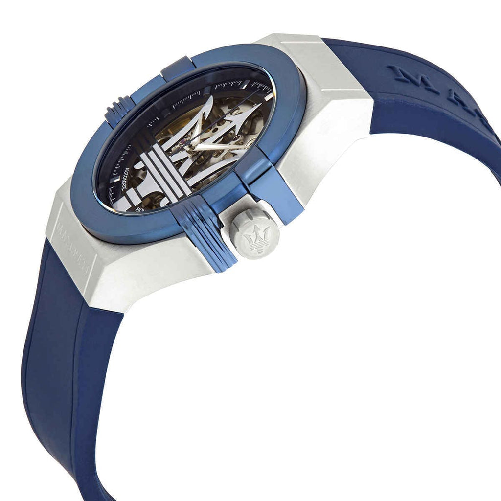 Maserati Potenza R8821108035 42mm Men’s Automatic Watch – Skeleton Dial & Blue Silicone Strap