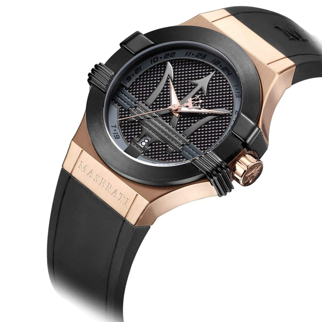 Maserati Potenza R8851108002 42mm Men’s Quartz Watch – Black Textured Dial & Black Rubber Strap
