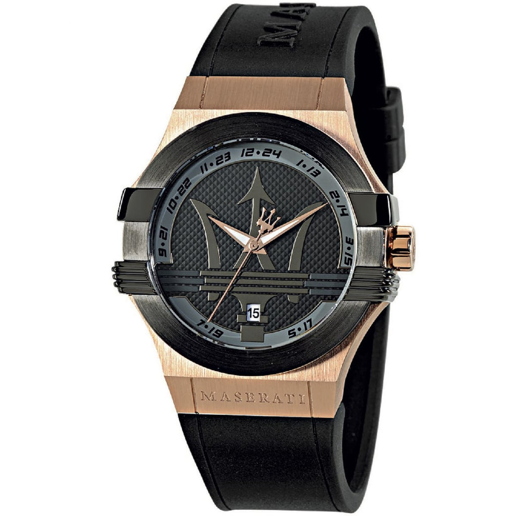 Maserati Potenza R8851108002 42mm Men’s Quartz Watch – Black Textured Dial & Black Rubber Strap