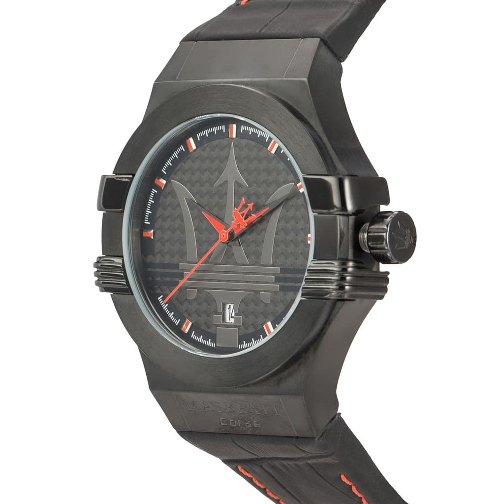 Maserati Potenza R8851108010 42mm Men’s Quartz Watch – Black Textured Dial & Black Leather Strap