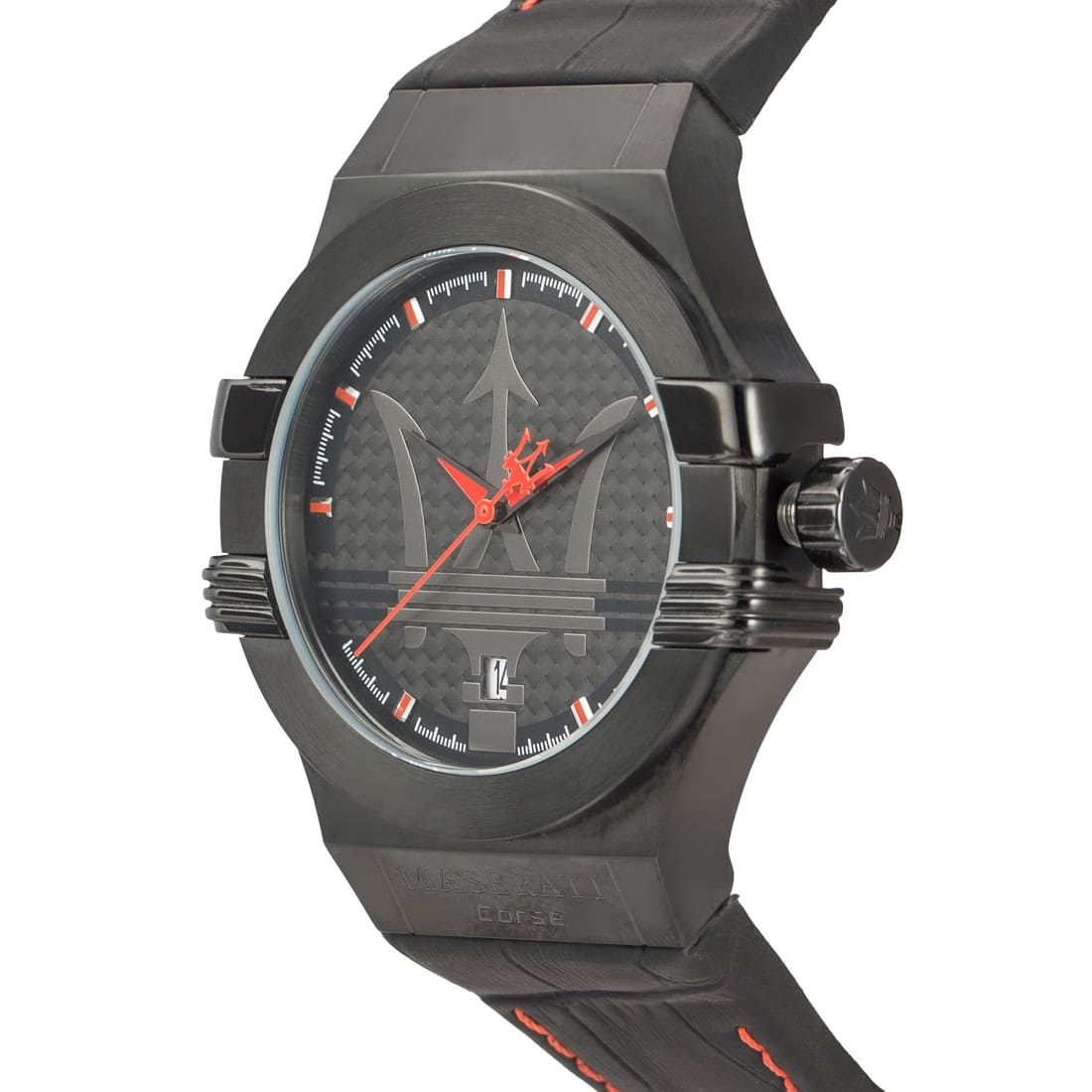 Maserati Potenza R8851108010 42mm Men’s Quartz Watch – Black Textured Dial & Black Leather Strap