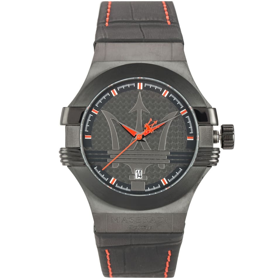 Maserati Potenza R8851108010 42mm Men’s Quartz Watch – Black Textured Dial & Black Leather Strap