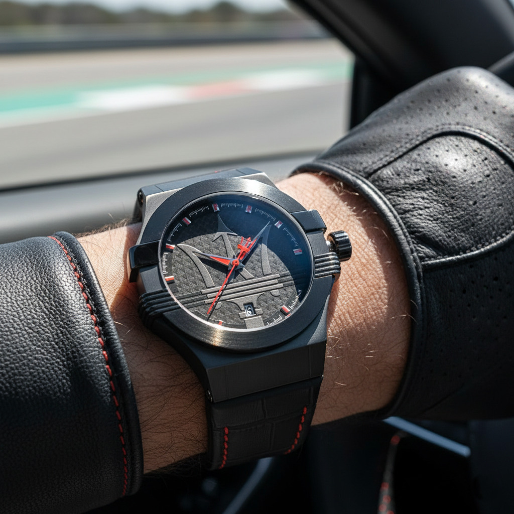 Maserati Potenza R8851108010 42mm Men’s Quartz Watch – Black Textured Dial & Black Leather Strap