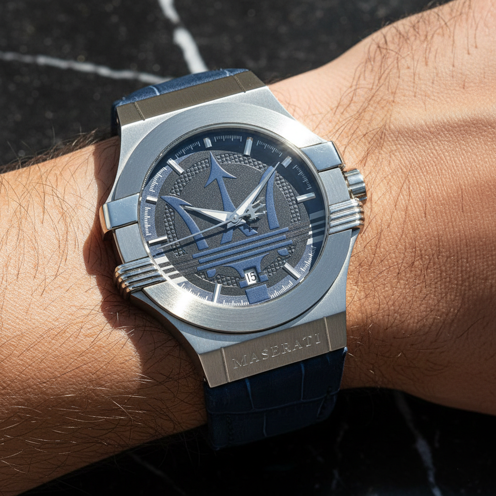 Maserati Potenza R8851108015 42mm Men’s Quartz Watch – Blue Dial & Blue Leather Strap