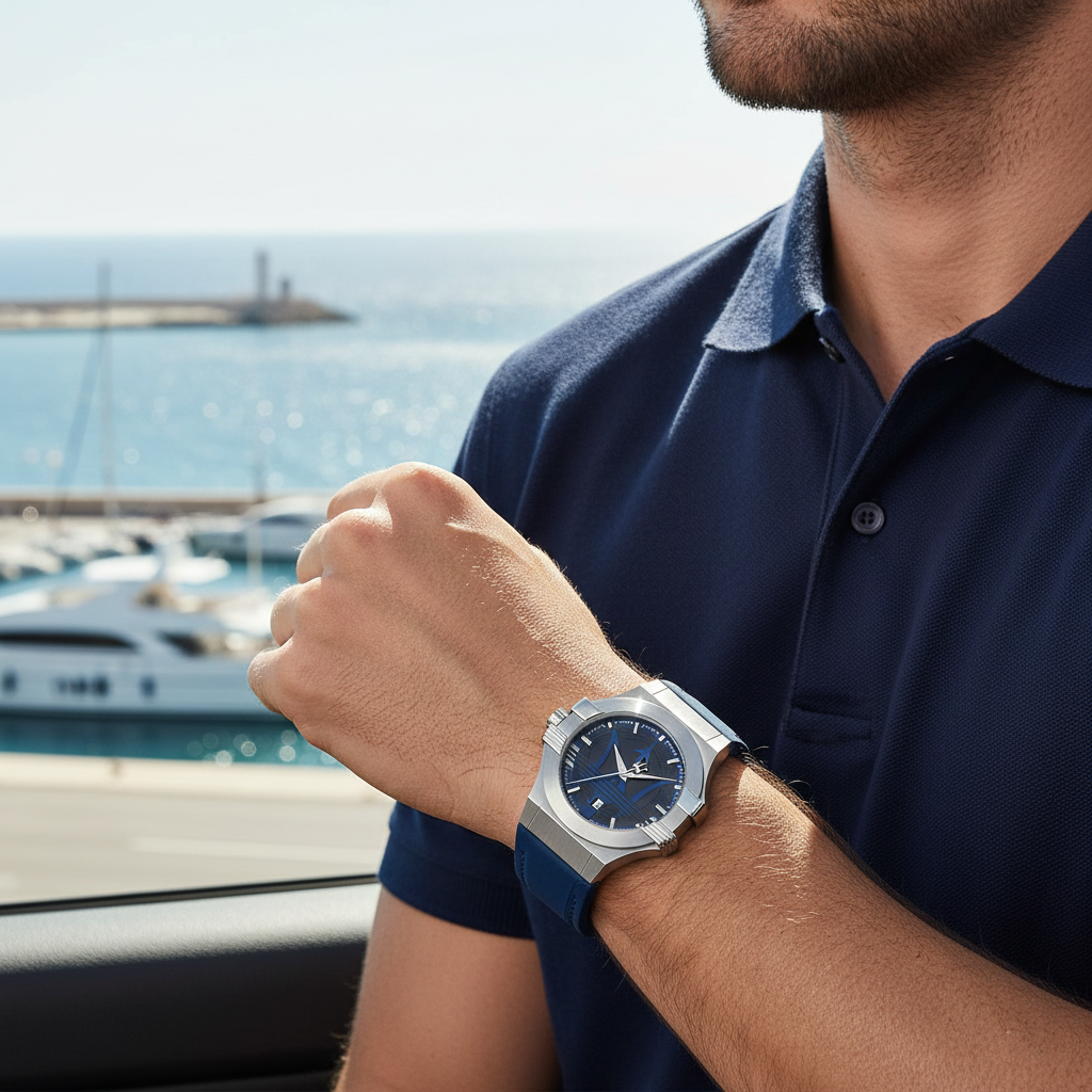 Maserati Potenza R8851108015 42mm Men’s Quartz Watch – Blue Dial & Blue Leather Strap