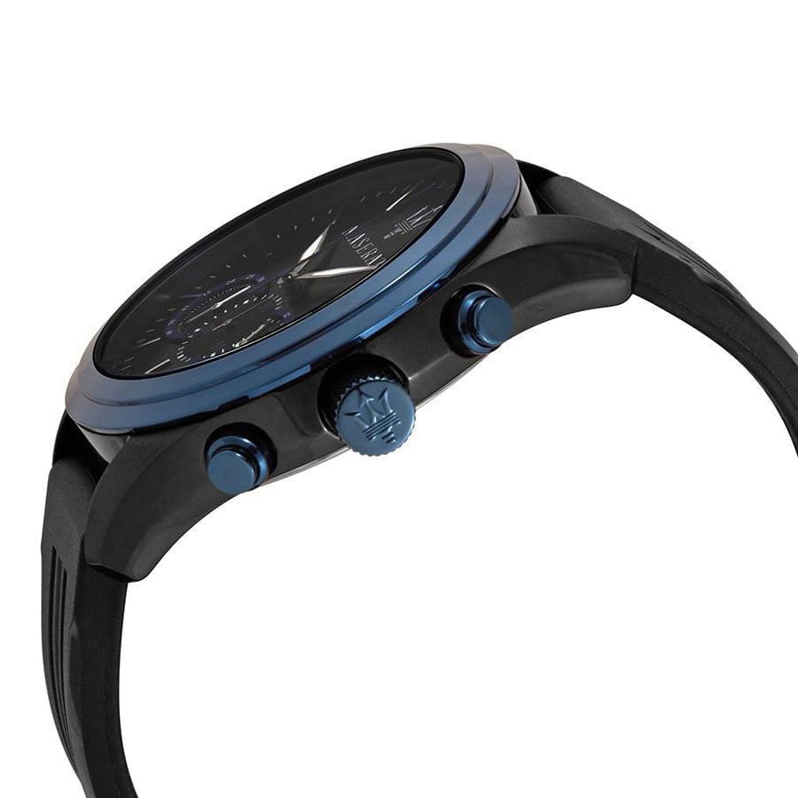 Maserati Traguardo R8871612006 45mm Men’s Chronograph Watch – Blue Bezel & Black Dial & Comfortable Black Rubber Strap