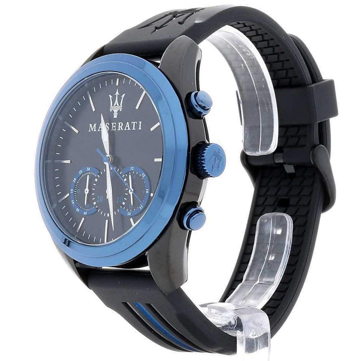 Maserati Traguardo R8871612006 45mm Men’s Chronograph Watch – Blue Bezel & Black Dial & Comfortable Black Rubber Strap