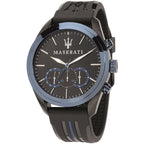 Maserati Traguardo R8871612006 45mm Men’s Chronograph Watch – Blue Bezel & Black Dial & Comfortable Black Rubber Strap