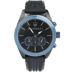 Maserati Traguardo R8871612006 45mm Men’s Chronograph Watch – Blue Bezel & Black Dial & Comfortable Black Rubber Strap