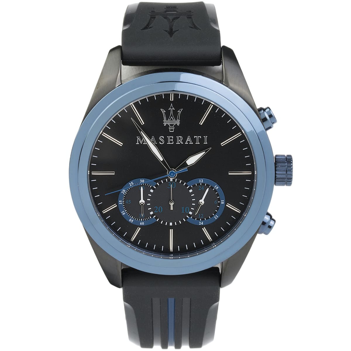 Maserati Traguardo R8871612006 45mm Men’s Chronograph Watch – Blue Bezel & Black Dial & Comfortable Black Rubber Strap